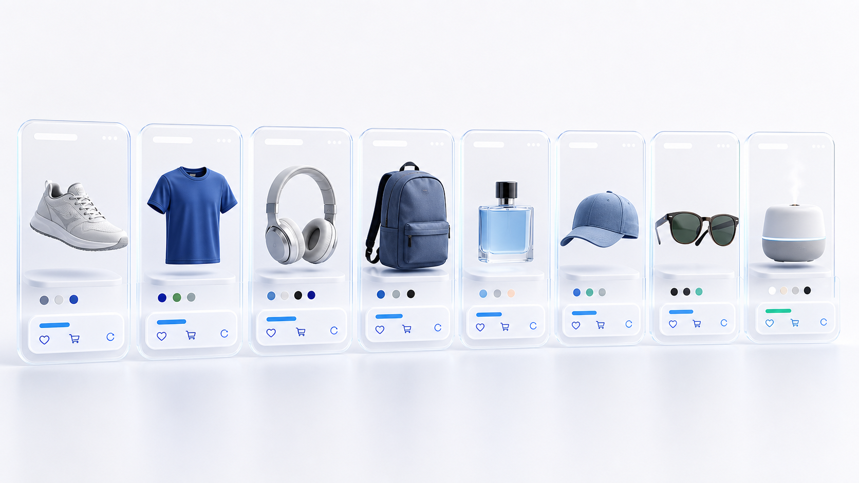 Horizontal ecommerce product cards showing modern storefront product items